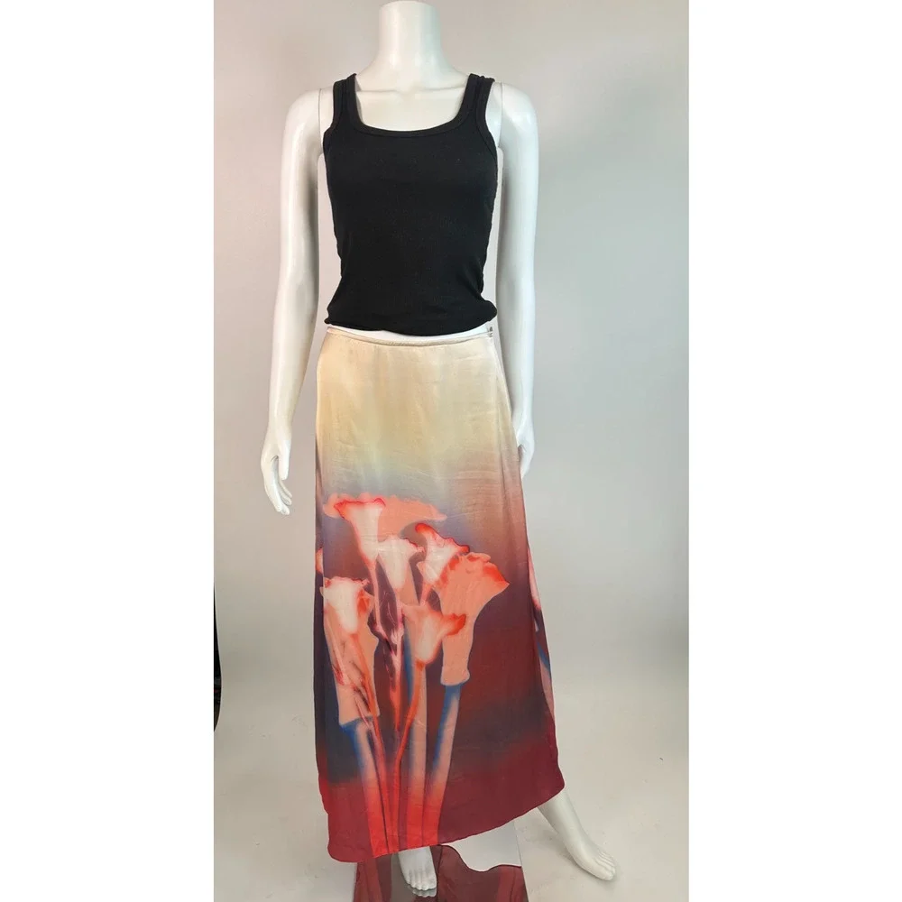 Camillo De Morea Floral Print Maxi Skirt Size Large Art Print Slip Skirt Italian